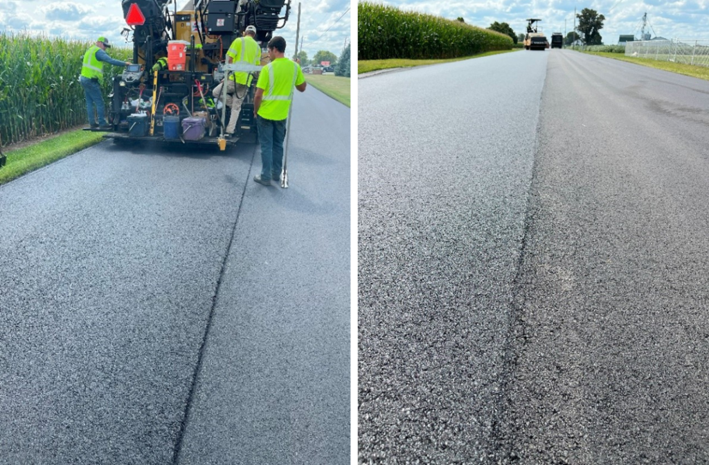 The second lane of HMA is placed and compacted 