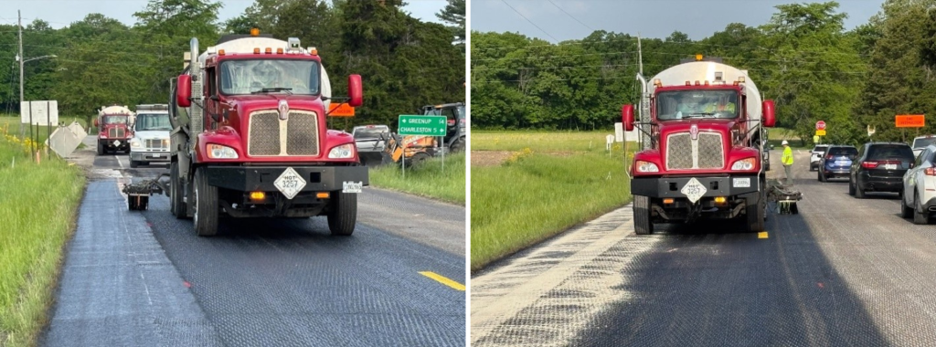 VRAM application beneath shoulder joints and centerline to protect rumble strips