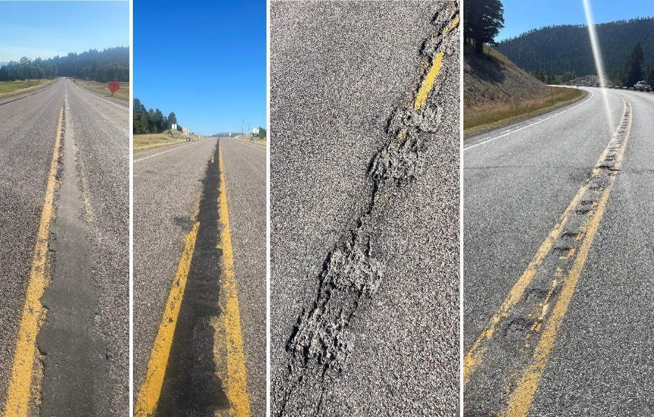 Condition of the centerline with rumble strips prior to milling.