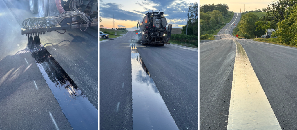 Evergreen Roadworks 18” VRAM band application of J-Band under the notched-wedge joint