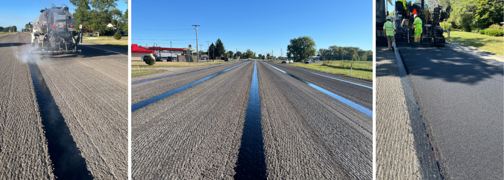 Five bands of VRAM placed below each longitudinal joint on the state route